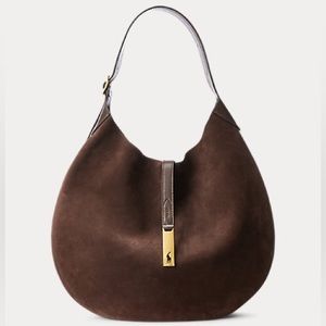 Polo Ralph Lauren Polo IF Leather-Trim Suede Shoulder Bag in Chocolate